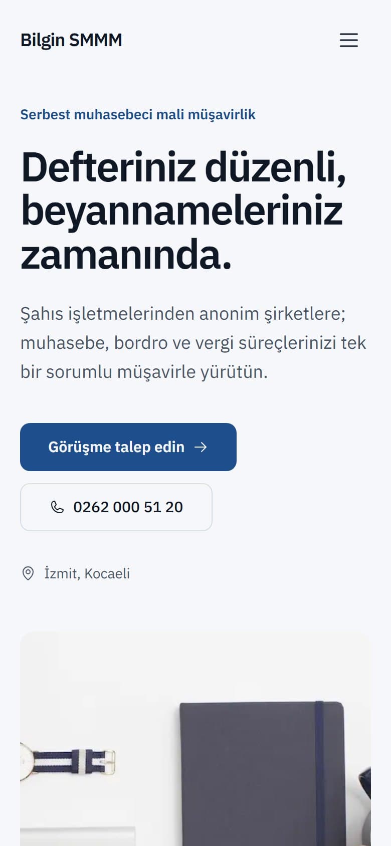 Mali Müşavirlik tasarımının telefon görünümü