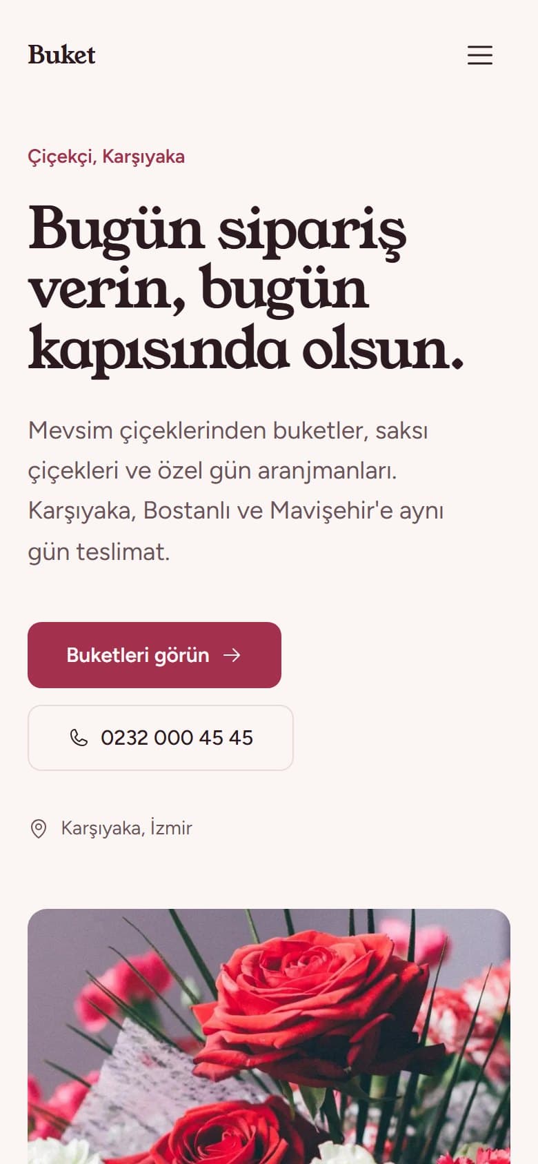 Çiçekçi tasarımının telefon görünümü