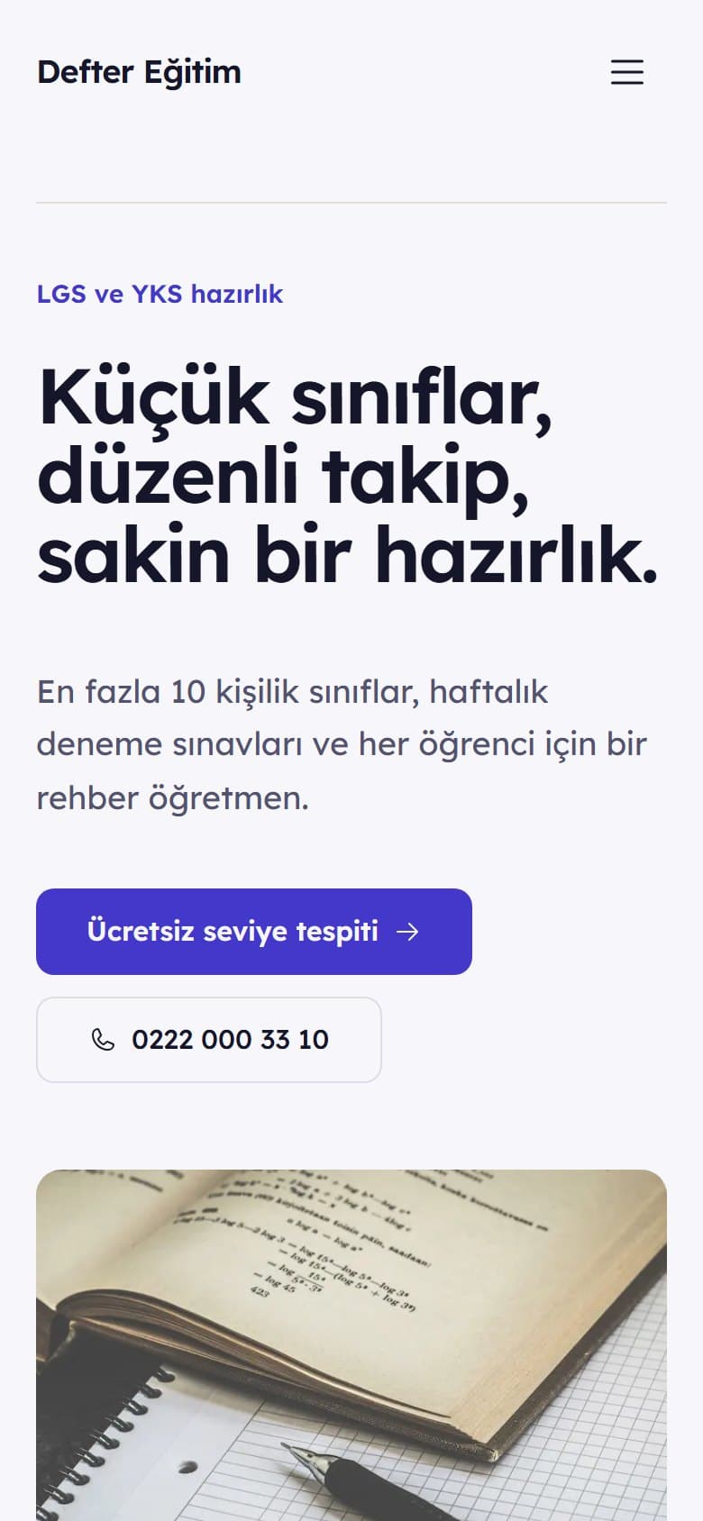 Özel Kurs tasarımının telefon görünümü