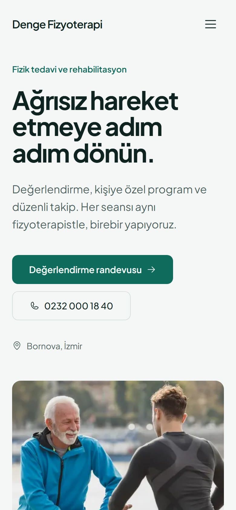 Fizyoterapi Merkezi tasarımının telefon görünümü