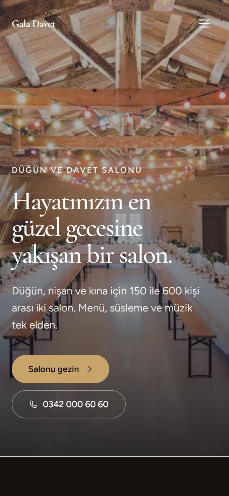 Düğün Salonu tasarımının telefon görünümü
