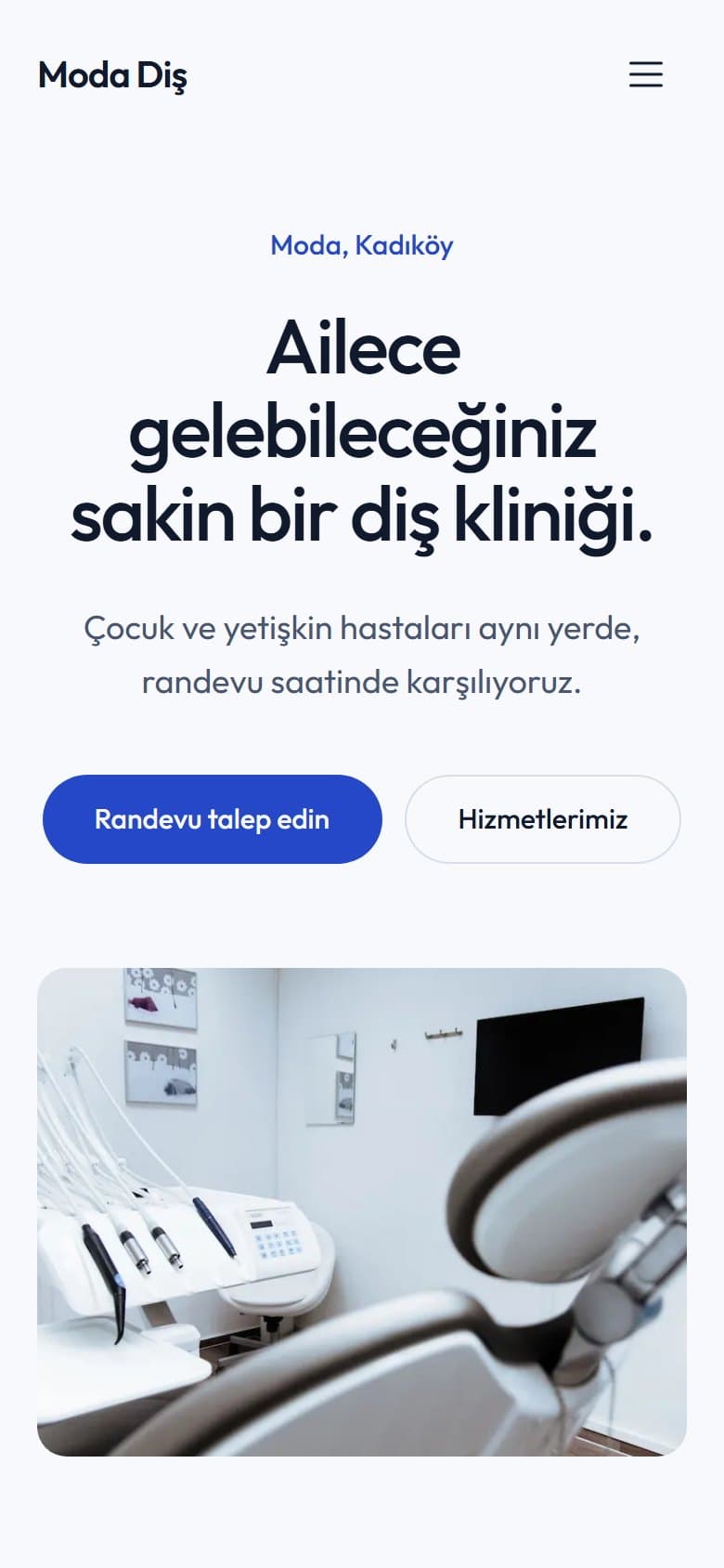 Diş Kliniği tasarımının telefon görünümü