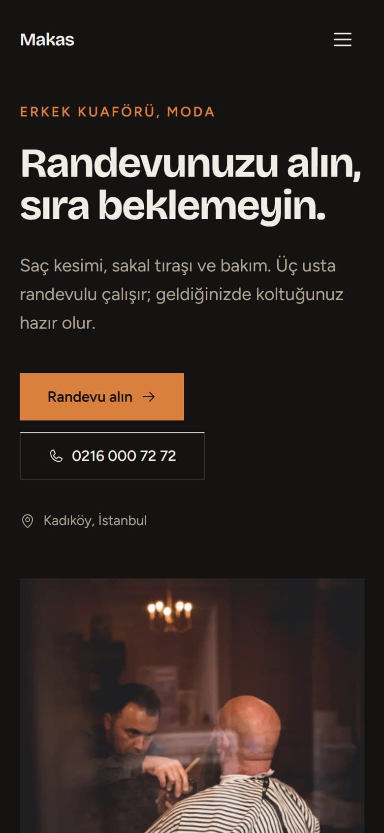 Erkek Kuaförü tasarımının telefon görünümü