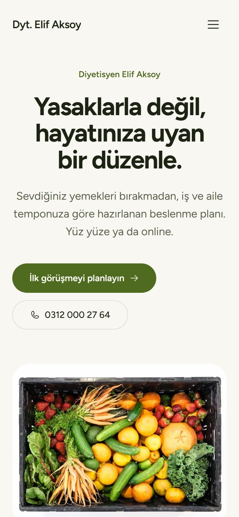 Diyetisyen tasarımının telefon görünümü