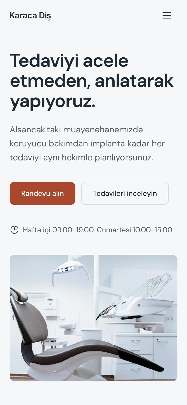 Diş Hekimi tasarımının telefon görünümü