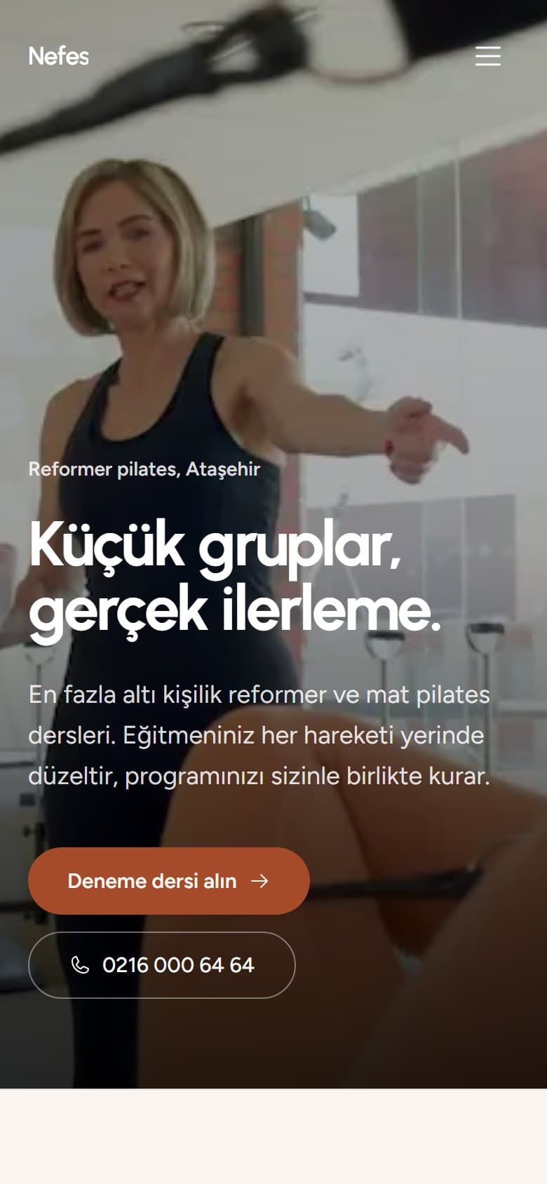 Pilates Stüdyosu tasarımının telefon görünümü