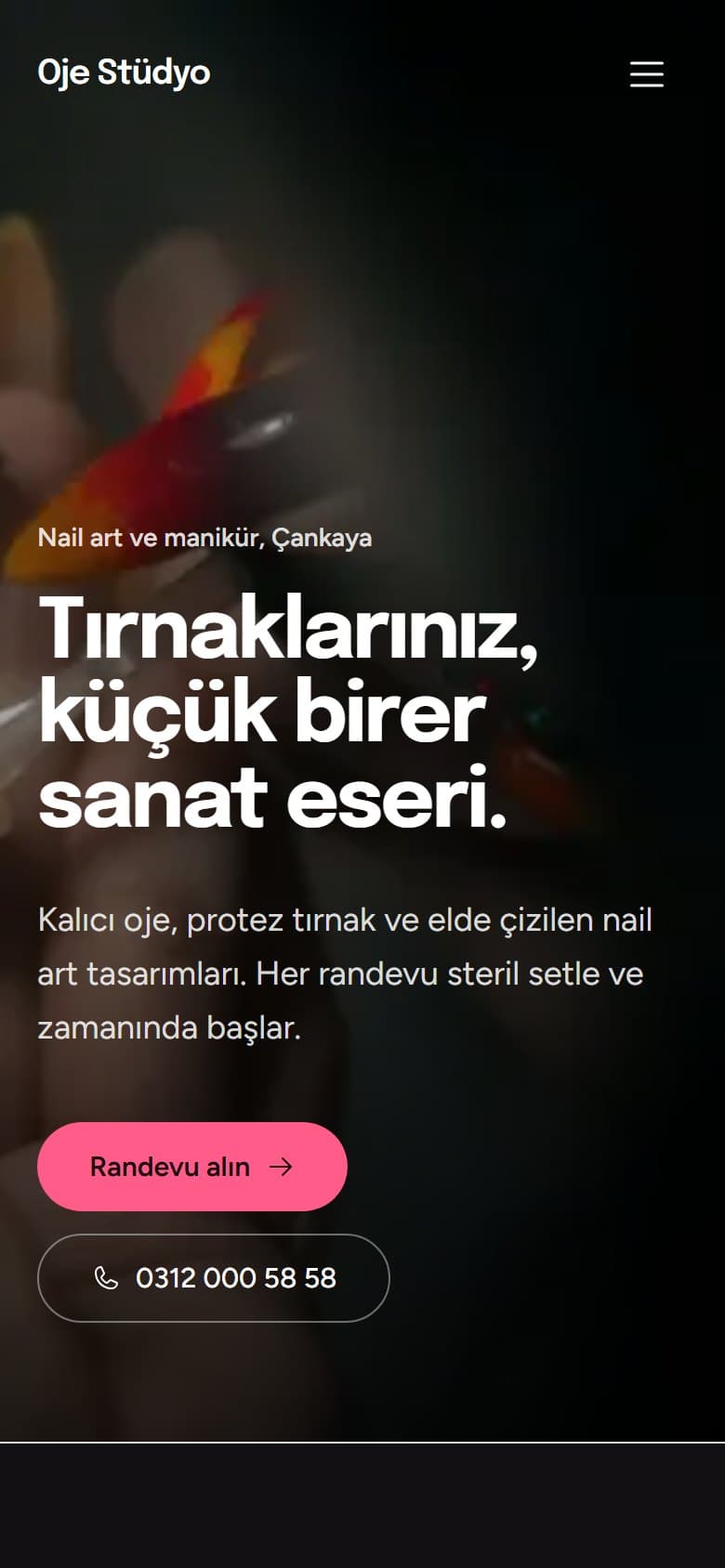 Tırnak Stüdyosu tasarımının telefon görünümü