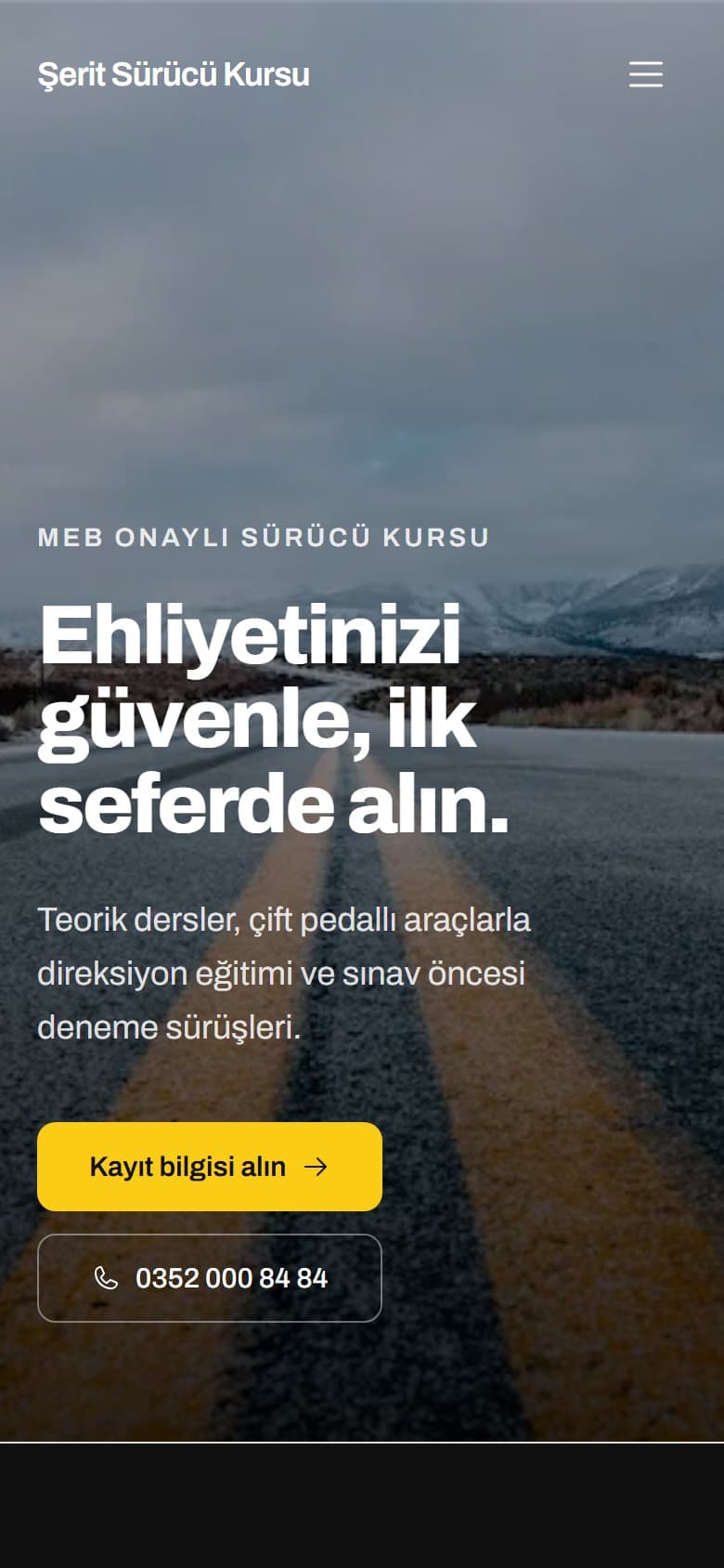 Sürücü Kursu tasarımının telefon görünümü