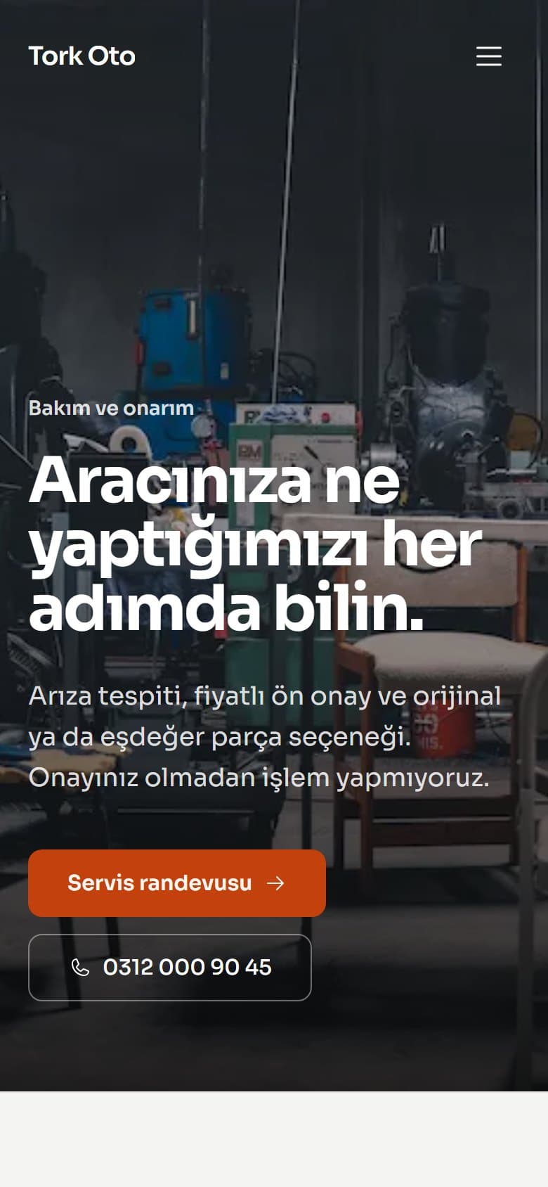 Oto Servis tasarımının telefon görünümü
